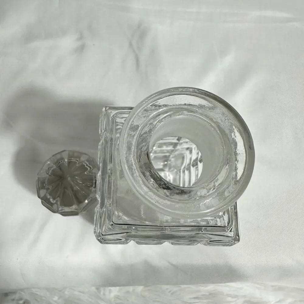VTG Pressed Square Glass Decanter With Stopper Cologne Or Liquor Barware